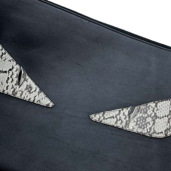 Fendi Clutch Bag Bugs Monster Python 8M0370 Black - Picture 11 of 14